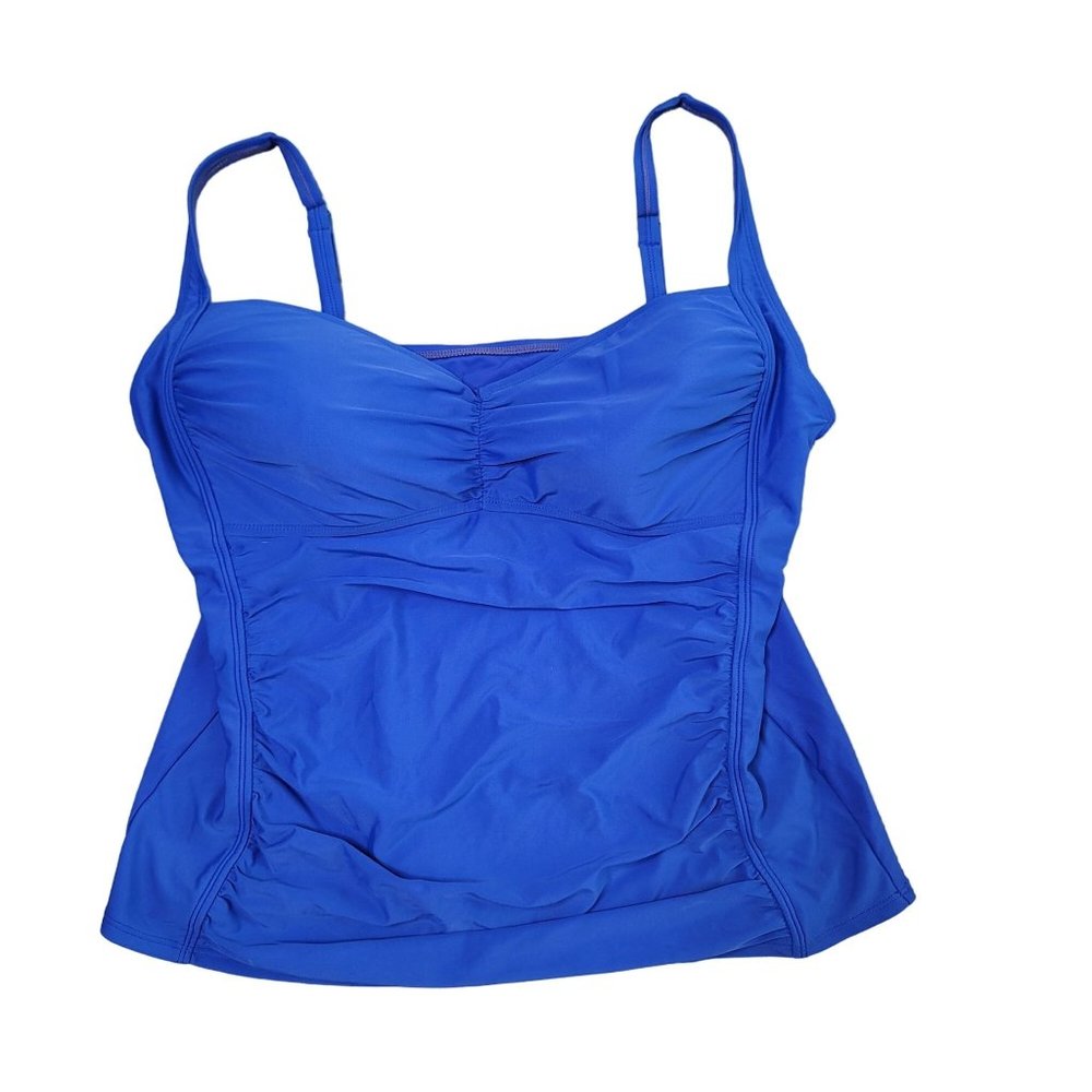 VM tankini top padded ruched cobalt blue adjustable strap bathing suit top 18W